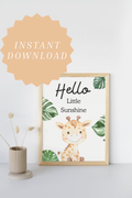 Hello Little Sunshine Giraffe Safari Nursery Wall Art | Printable Baby Room Decor | Instant Download