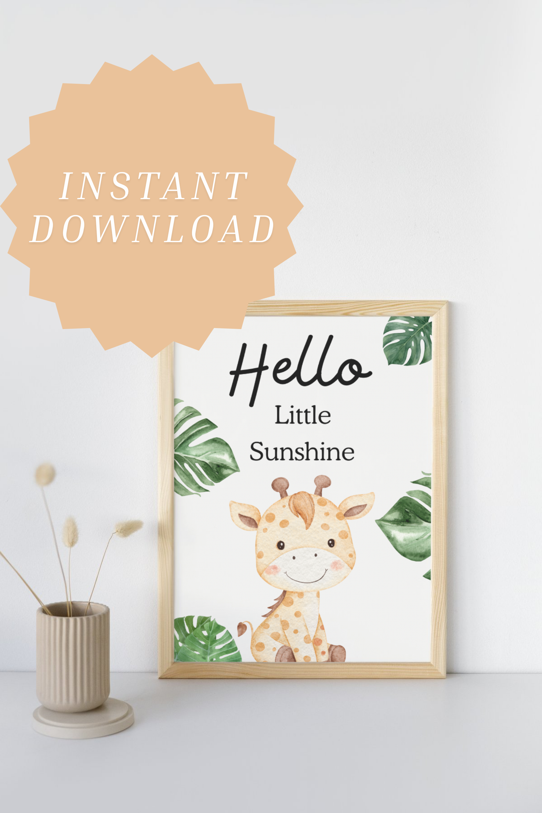 Hello Little Sunshine Giraffe Safari Nursery Wall Art | Printable Baby Room Decor | Instant Download