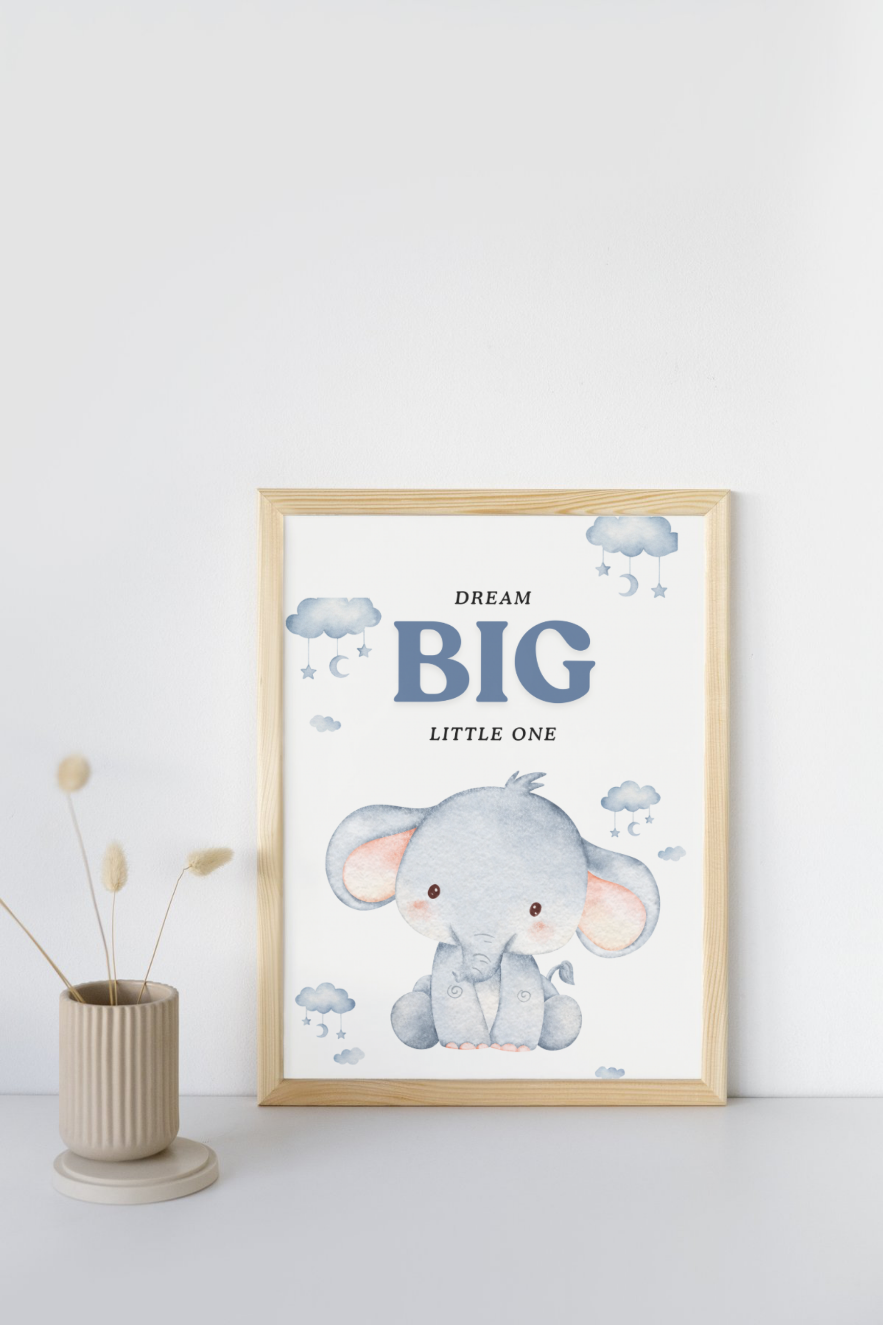 Dream Big Little One Elephant Nursery Wall Art | Neutral Baby Room Decor | Digital Download