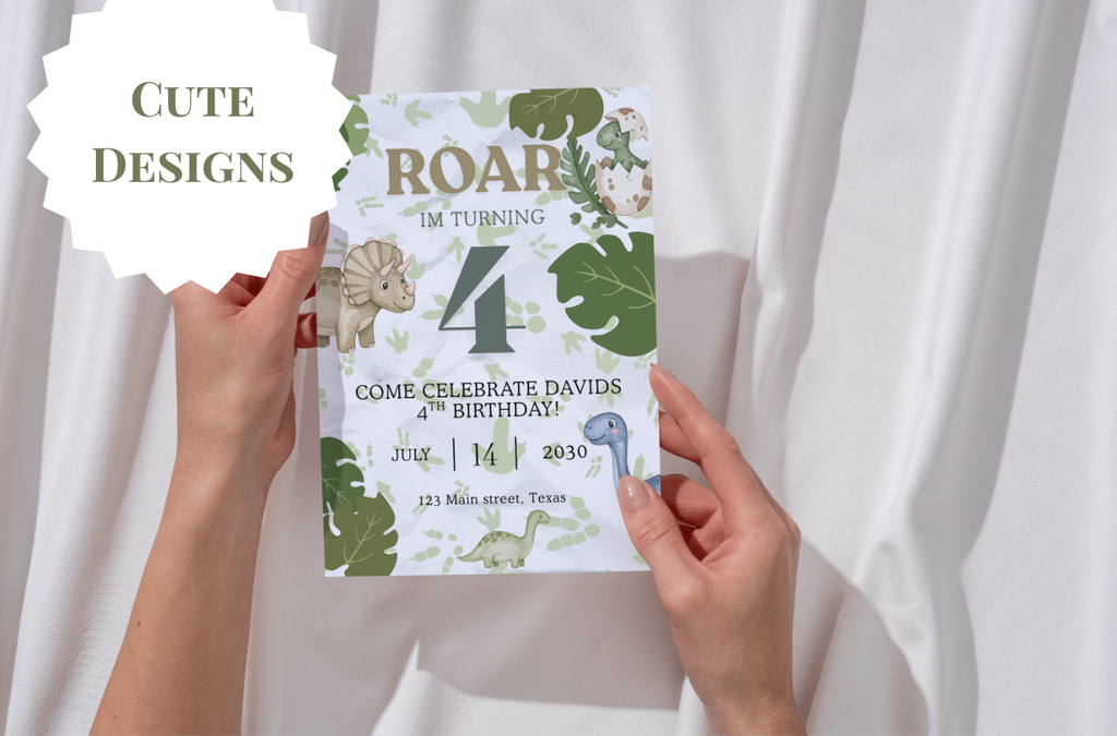 Roar I’m Turning Four (4) Invite | Editable Dinosaur Birthday Invitation Template