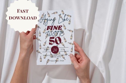 Editable Aging Like Fine Wine 50th Birthday Invitation Template |  Instant Download