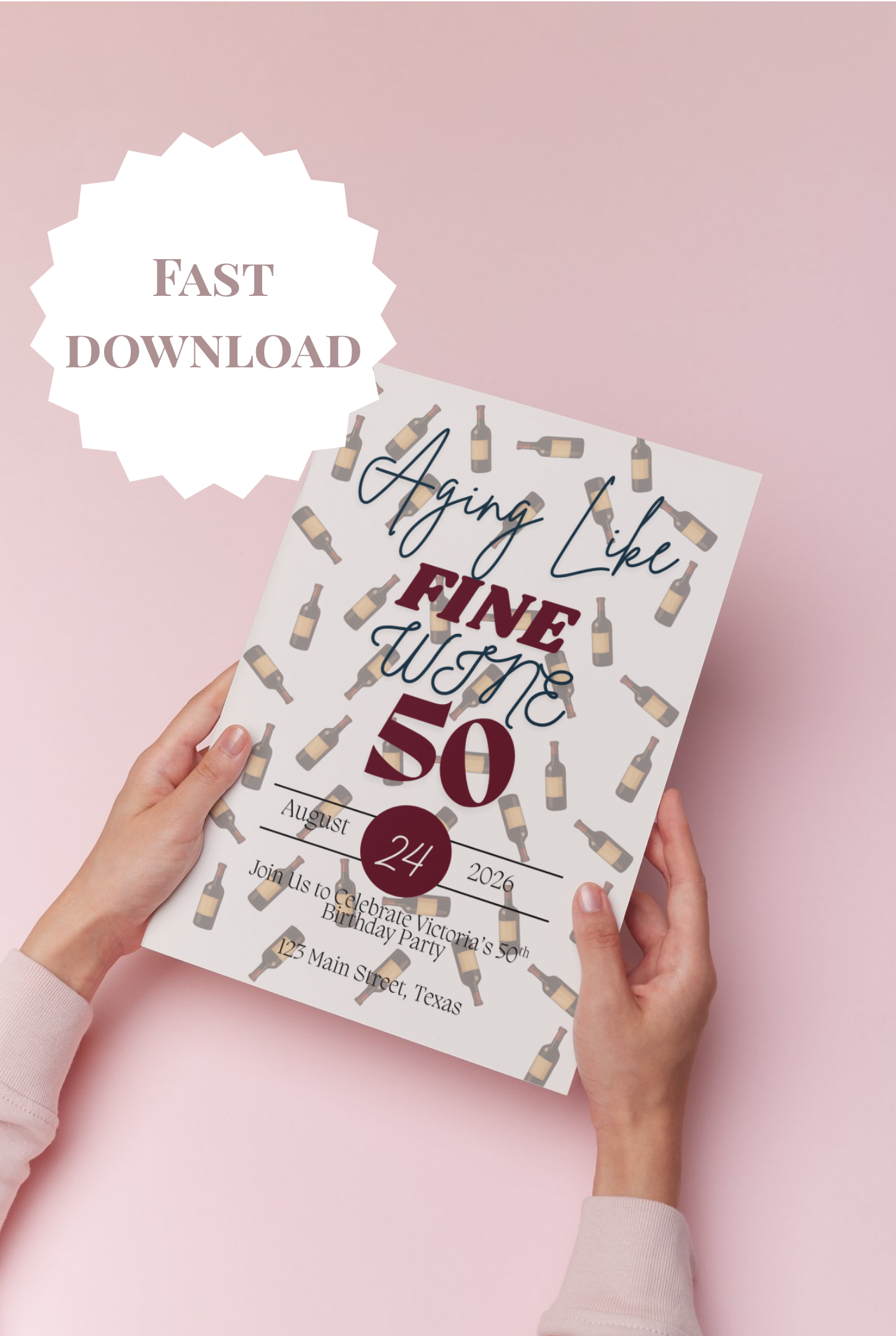 Editable Aging Like Fine Wine 50th Birthday Invitation Template |  Instant Download